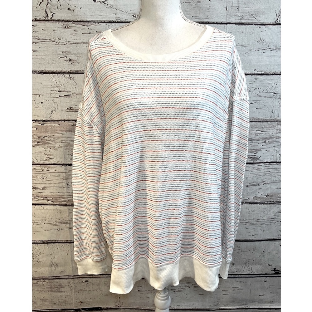 UNIVERSAL THREAD Sweatshirt Crewneck Cotton White w Red, Pink, Blue Stripes-XXL